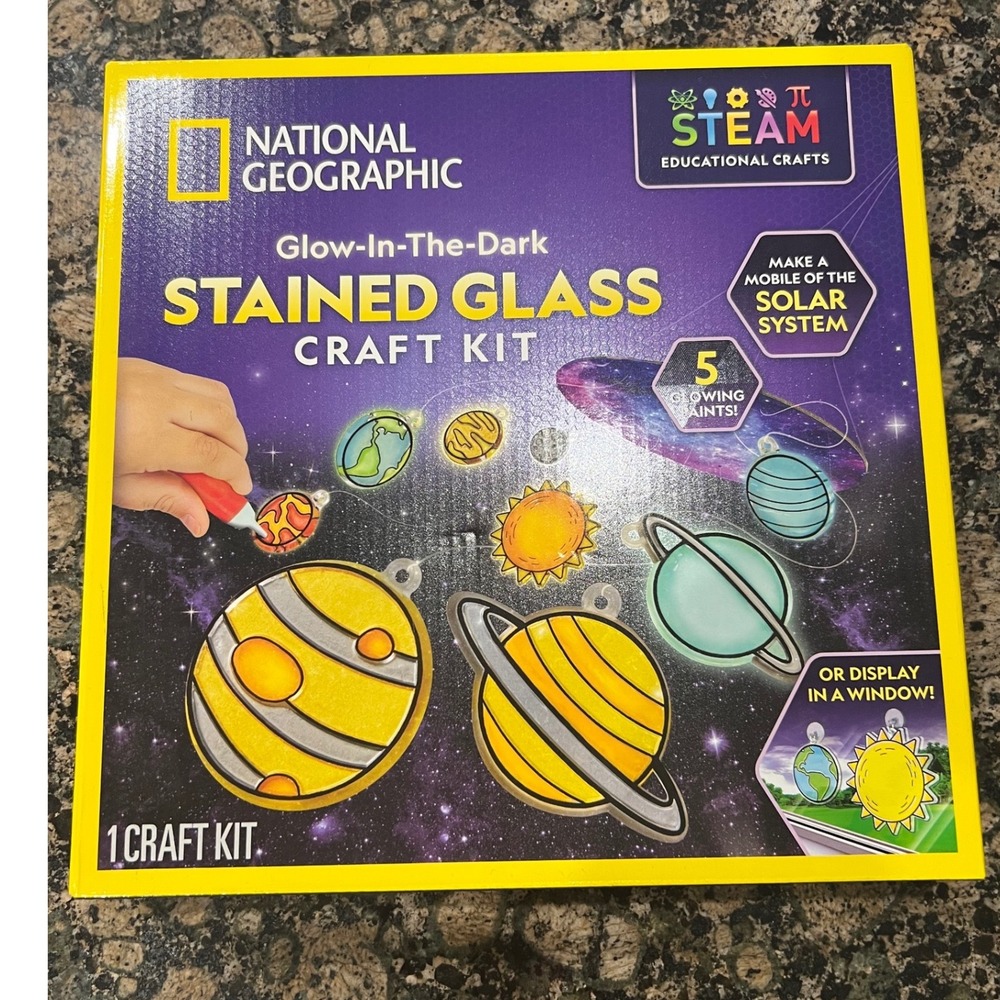 National Geographic Glow-In-The-Dark Stained Glass Craft Kit Solar System STEAM